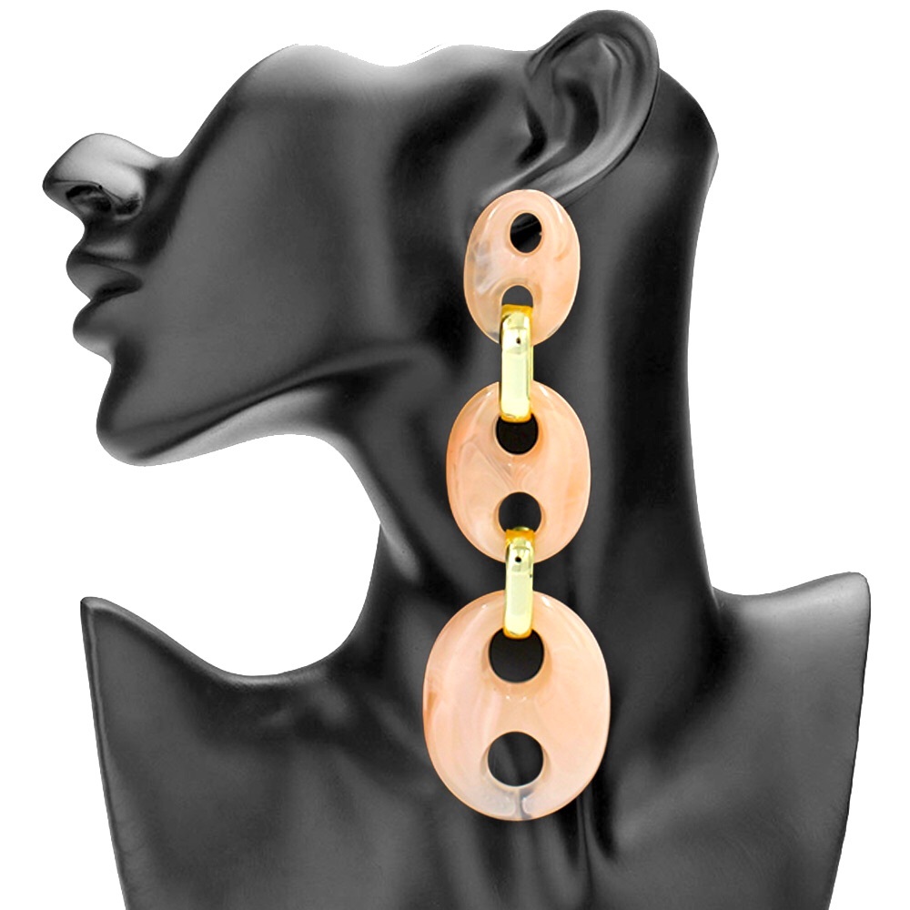 Pink & Gold Acetate Mariner Link Drop Statement Earrings